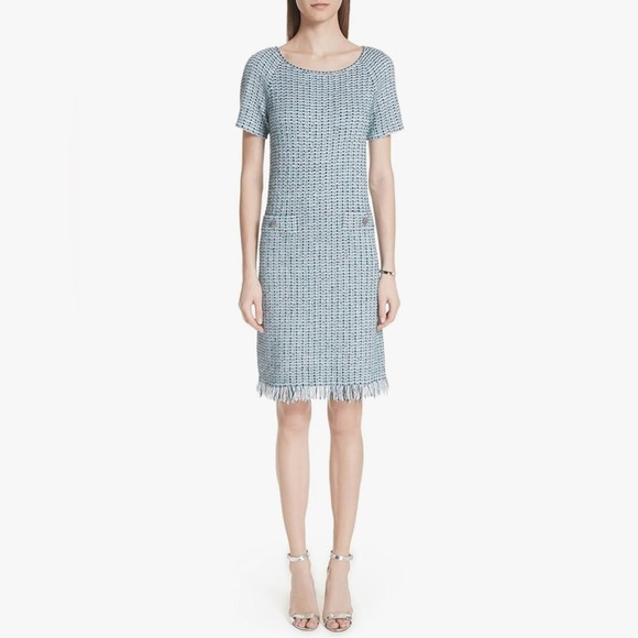 St. John 2 Blue Tweed Mini Dress St. John 2 Blue Tweed Mini Dress